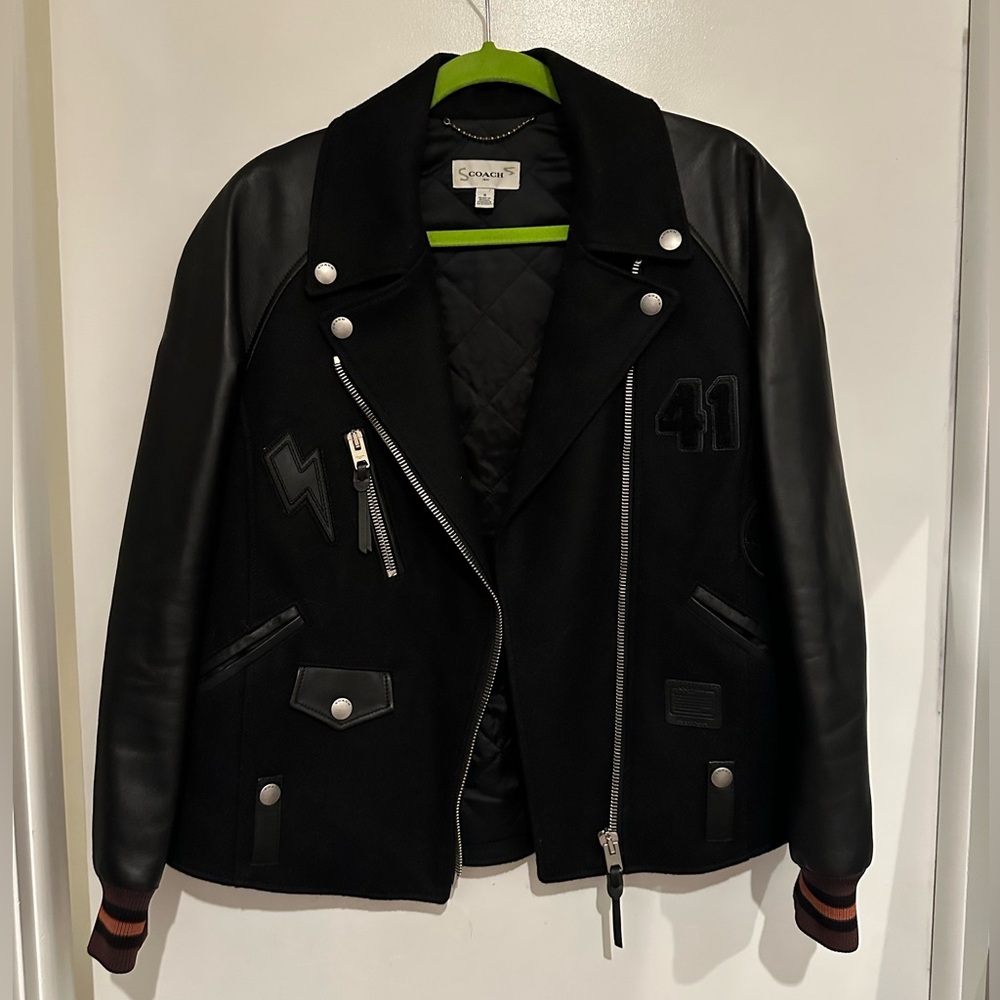 Coach Black Baseball Moto Jacket | Varsity Jacket